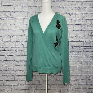 Vintage Dorothée Bis Floral Appliqué Aqua Fitted Sweater